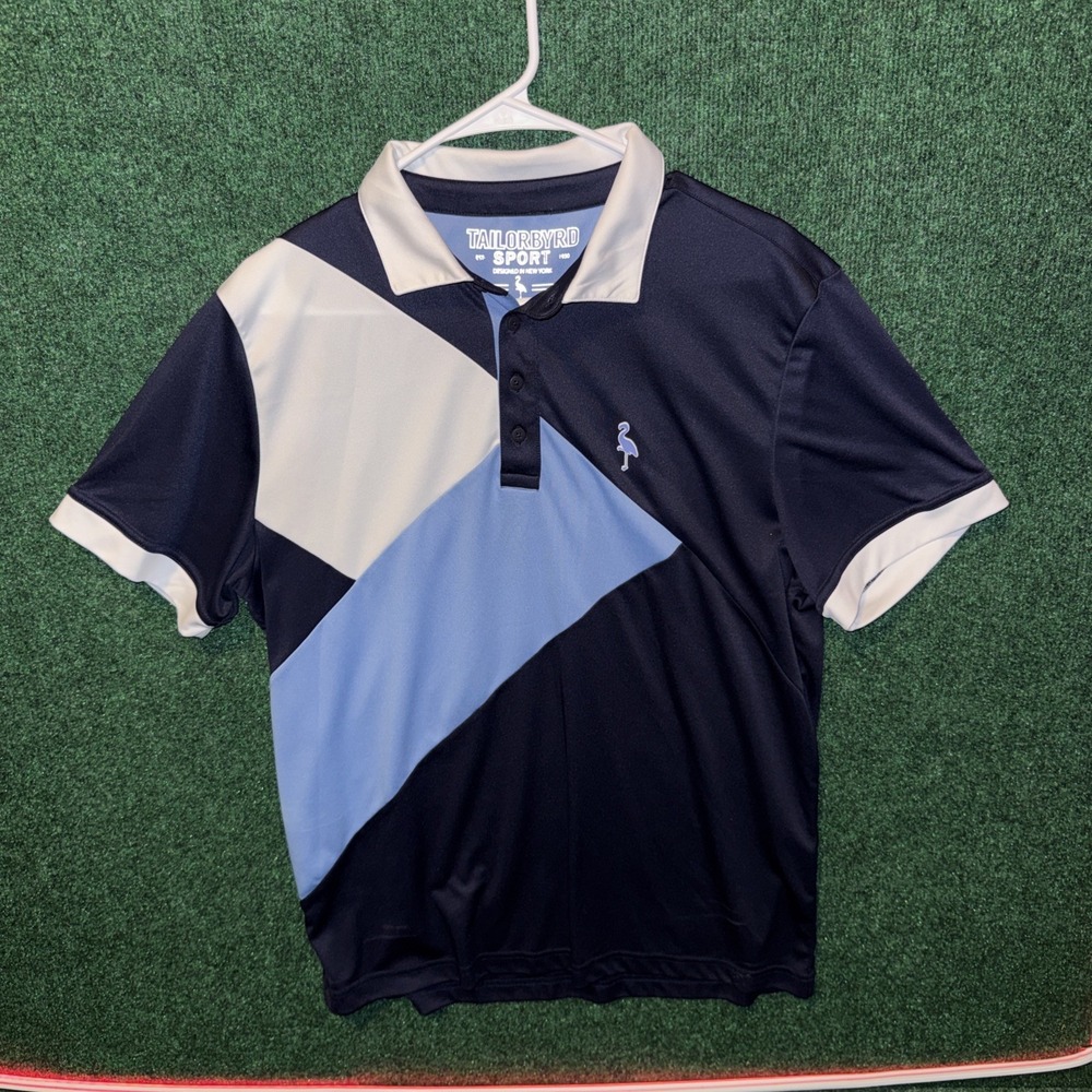 Taylor Byrd Sport Polo Shirt Men's Size Large Blue White Logo J22